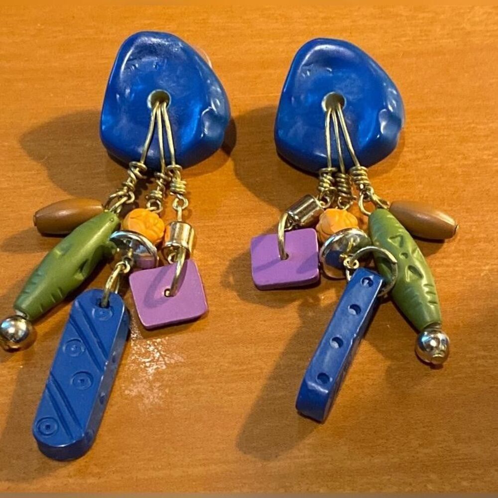 Multicolor Beaded Dangle Drop Earrings Womens Boho Asymmetrical 3" Southwest